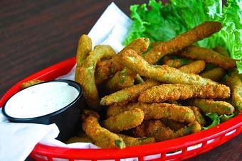 Product: Fried Green Beans with Chipotle Ranch Dip - Opal Divine’s Austin Grill in Travis Heights/ South Austin - Austin, TX American Restaurants