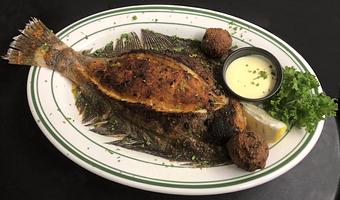 Product: Whole Flounder (stuffed with crabmeat dressing) - Original Oyster House Boardwalk in Gulf Shores, AL Seafood Restaurants