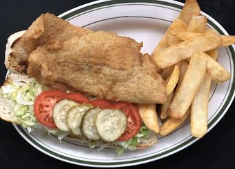 Product: Fried Flounder Po' Boy - Original Oyster House Boardwalk in Gulf Shores, AL Seafood Restaurants