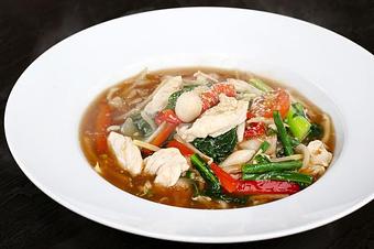 Product: Stir-fried with tomatoes, mushrooms, basil, onion, fresh chili, bamboo shoots, bell pepper, garlic & Chinese broccoli. - Osha Thai Noodle Cafe in Tenderloin - San Francisco, CA Thai Restaurants Product: Stir-fried with tomatoes, mushrooms, basil, onion, fresh chili, bamboo shoots, bell pepper, garlic & Chinese broccoli. - Osha Thai Noodle Cafe in Tenderloin - San Francisco, CA Thai Restaurants