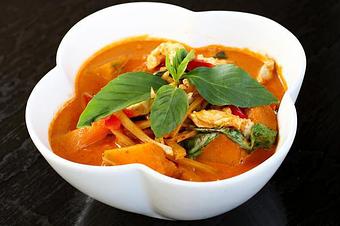 Product: kabocha squash, bell peppers, bamboo shoots & sweet basil in red curry - Osha Thai Noodle Cafe in Tenderloin - San Francisco, CA Thai Restaurants Product: kabocha squash, bell peppers, bamboo shoots & sweet basil in red curry - Osha Thai Noodle Cafe in Tenderloin - San Francisco, CA Thai Restaurants