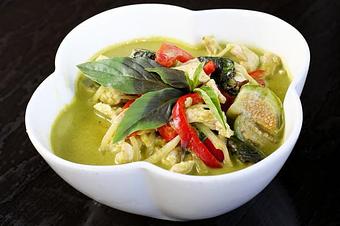 Product: fresh green chili paste, coconut milk, Thai eggplant, bell peppers, basil & bamboo shoots - Osha Thai Noodle Cafe in Tenderloin - San Francisco, CA Thai Restaurants Product: fresh green chili paste, coconut milk, Thai eggplant, bell peppers, basil & bamboo shoots - Osha Thai Noodle Cafe in Tenderloin - San Francisco, CA Thai Restaurants