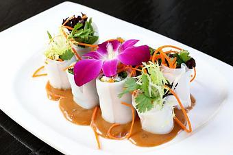 Product: Cilantro, lettuce, carrot, mint, and tofu, wrapped in rice noodle with sweet and sour peanut dipping sauce. - Osha Thai Noodle Cafe in Tenderloin - San Francisco, CA Thai Restaurants Product: Cilantro, lettuce, carrot, mint, and tofu, wrapped in rice noodle with sweet and sour peanut dipping sauce. - Osha Thai Noodle Cafe in Tenderloin - San Francisco, CA Thai Restaurants