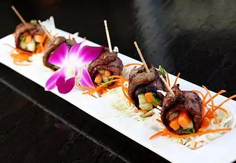 Product: Carrot, celery, mint wrapped with grilled steak served with wasabi sauce - Osha Thai Noodle Cafe in Tenderloin - San Francisco, CA Thai Restaurants Product: Carrot, celery, mint wrapped with grilled steak served with wasabi sauce - Osha Thai Noodle Cafe in Tenderloin - San Francisco, CA Thai Restaurants