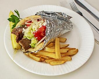 Product: Gyro sandwich with side of fries - Pan Am Restaurant in Merrifield, VA American Restaurants