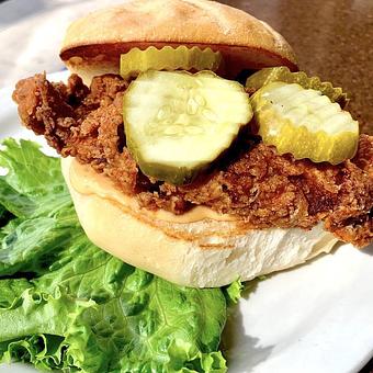 Product: Spicy Chicken Sandwich - Press Box Grill in Downtown Dallas - Dallas, TX American Restaurants