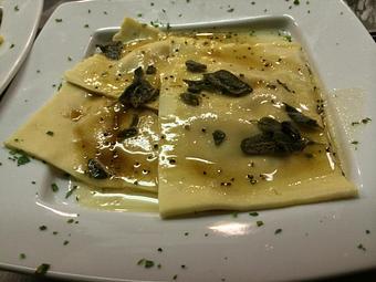 Product: Pumpkin Ravioli with Sage Butter Sauce - Rachel's Cafe in Syosset, NY American Restaurants