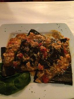 Product: Black Squid Ravioli with Fresh Crab meat - Rachel's Cafe in Syosset, NY American Restaurants