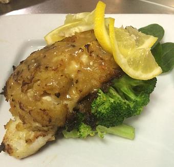 Product: Potato Crusted Black Sea Bass - Rachel's Cafe in Syosset, NY American Restaurants