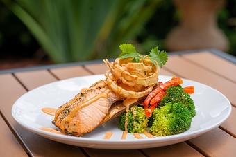 Product: Fried onions, chipotle aioli. Cilantro rice & vegetables. - Red Mesa Restaurant in St Petersburg, FL Mexican Restaurants
