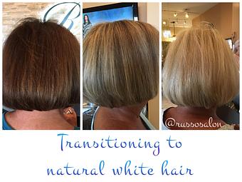 Product: Transitioning to natural white/grey hair - Russo Salon & Spa in Fountain Hills, Across from Bashas, 2 blocks West of the fountain. - Fountain Hills, AZ Beauty Salons
