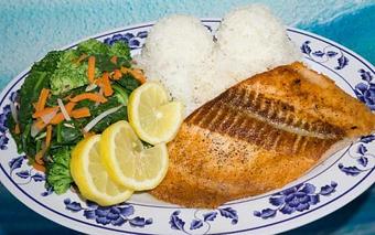Product: Salmon Plate (only available on selected days) - Rutt's Hawaiian Cafe in Los Angeles, CA American Restaurants