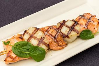 Product: Salmon Halibut Skewer - Salty's on Alki in Alki Beach, West Seattle - Seattle, WA American Restaurants