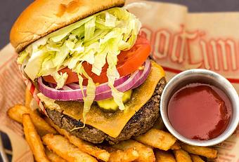Product: Half Pound Burger - Salty's on Alki in Alki Beach, West Seattle - Seattle, WA American Restaurants