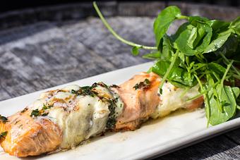 Product: Halibut/Salmon Skewers - Salty's on Alki in Alki Beach, West Seattle - Seattle, WA American Restaurants