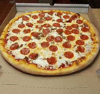Product: Large pizza with pepperoni and sausage - Santino's Italian Cuisine in Jersey Shore, PA Italian Restaurants
