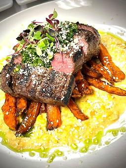 Product: Sweet Potato Frites, Chipotle Creamed Corn, Chimichurri, Cotija Cheese - Savour in Tallahassee, FL American Restaurants