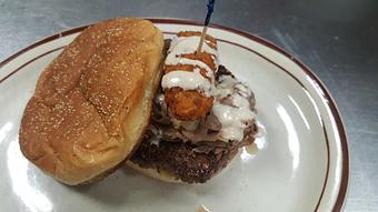 Product: 1/3lb burger with prime rib and popper - Smitty's Overtime Inn in Tomah, WI Restaurants/Food & Dining