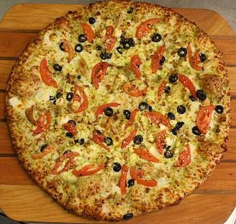 Product: Pesto Chicken - Soda Creek Pizza in Mid Valley Center near Staples and Walgreens, across the highway from Ski Haus. - Steamboat Springs, CO Pizza Restaurant