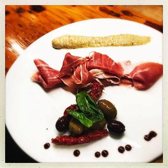 Product: Cicchetti :: Prosciutto Plate: Prosciutto di Parma ~ spicy Calabrese nuda ~ Pecorino Abruzzese ~ vegetable giardiniera - Spiga Ristorante in Needham Heights, MA Italian Restaurants