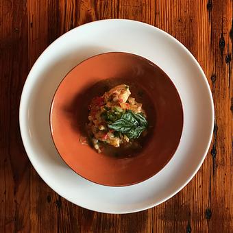 Product: Guazzetti: Chicken—White and dark meat ~ smoky Italian pepper broth ~ fried onions & basil garnish - Spiga Ristorante in Needham Heights, MA Italian Restaurants