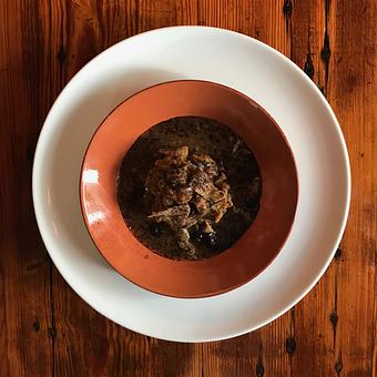 Product: Guazzetti: Veal Shoulder—Porcini mushrooms ~ blueberries ~ smoky coffee dust ~ creativity - Spiga Ristorante in Needham Heights, MA Italian Restaurants