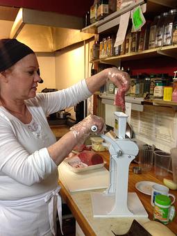 Product: Kathy making her special chicken fried steak - Sticky Fingers Bakery & Cafe in Naches, WA Bakeries