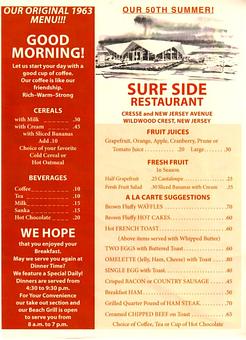 Product: 1963 Menu - Surfside West Diner in Wildwood, NJ American Restaurants