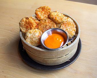Product: kimchi vinegar lends spice to our house-cured pickles, which are then delicately battered and fried. Dusted with togarashi ichimi and served with gochujang mayo - Sushi San - Reservations in River North - Chicago, IL Japanese Restaurants