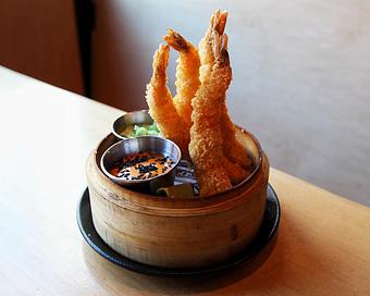 Product: 4 black tiger shrimp are breaded seasoned with togarashi ichimi. sides of gochujang mayo and wasabi tobiko mayo put you in control of the heat - Sushi San - Reservations in River North - Chicago, IL Japanese Restaurants