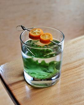 Product: A Japanese Vesper with shiso leaf and orange rose - Sushi San - Reservations in River North - Chicago, IL Japanese Restaurants