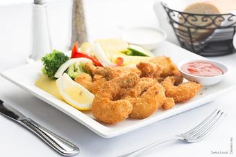 Product: Hand-breaded shrimp lightly fried. - Swiss Louis in San Francisco, CA Restaurants/Food & Dining
