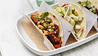 Product: longaniza style sausage & beef cecina served on a corn tortilla with salsa morita, cilantro, onion and crumbled chicharron - Tallboy Taco in River North - Chicago, IL Mexican Restaurants