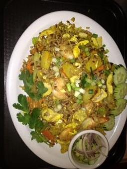 Product: Pineapple Fried Rice with Chicken and Shrimp - Thai Hut in Sacramento - Sacramento, CA Thai Restaurants