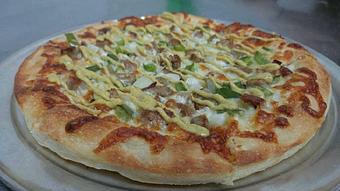 Product: Italian sausage, green peppers, onions and cheese and drizzled with spicy mustard. Let's play ball! - The 78 Pub @ This Guy's Pizza in Johnston, RI Pizza Restaurant