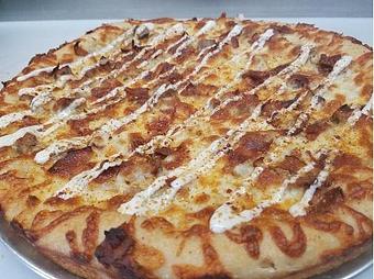 Product: italian sausage, onions, cheese, crispy bacon, ranch dressing and a smokey, maple seasoning - The 78 Pub @ This Guy's Pizza in Johnston, RI Pizza Restaurant