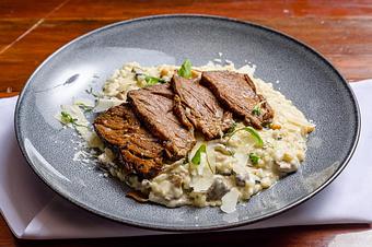 Product: Mushroom Risotto with short rib - The Basin in Downtown Saratoga - Saratoga, CA American Restaurants