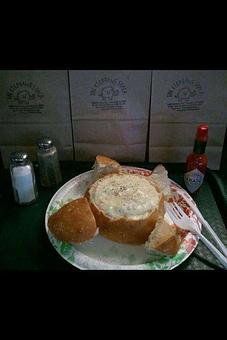 Product: In a warm Sour Dough Bread Bowl we can serve any of our soups or Chili - The Elephant Shack in Woodland, CA American Restaurants