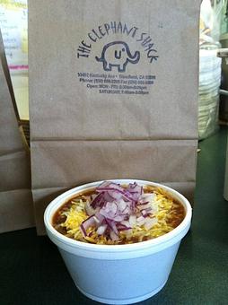 Product: 1/2 Pint of Homemade Chili served with Cheese & Onions - The Elephant Shack in Woodland, CA American Restaurants
