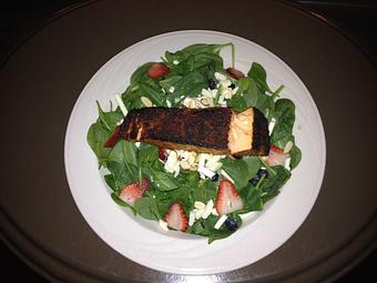 Product: Spinach & Strawberry Salad w/ Blackened Salmon - The Lantern Of Lake Forest in Lake Forest, IL American Restaurants