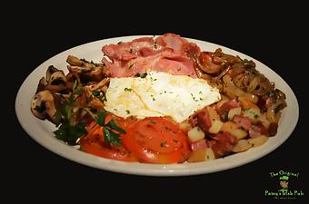 Product: Two eggs, smoked ham, Irish sausage, corned beef hash, grilled mushrooms, & tomatoes - The Original Patsy's Irish Pub, Laguna Niguel in Laguna Niguel, CA Bars & Grills