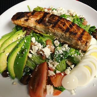 Product: Protein Salad with choice of Flamed-broiled filet mignon, chicken breast, or salmon. - The Original Patsy's Irish Pub, Laguna Niguel in Laguna Niguel, CA Bars & Grills