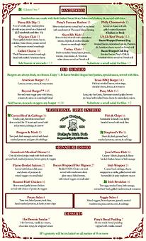 Product: The Original Patsy's Irish Pub Lunch/Dinner Menu (backside) - The Original Patsy's Irish Pub, Laguna Niguel in Laguna Niguel, CA Bars & Grills