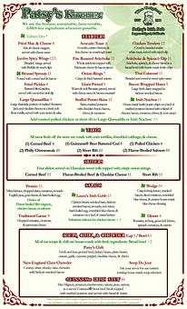Product: The Original Patsy's Irish Pub Lunch/Dinner Menu (frontside) - The Original Patsy's Irish Pub, Laguna Niguel in Laguna Niguel, CA Bars & Grills