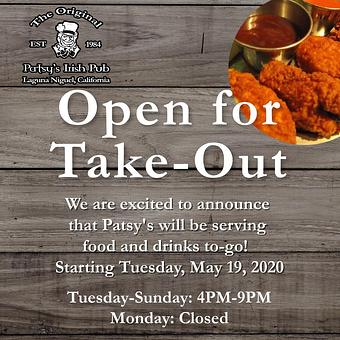 Product: Food and Drinks To-Go or Curbside - The Original Patsy's Irish Pub, Laguna Niguel in Laguna Niguel, CA Bars & Grills