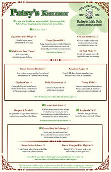 Product: Take-Out Menu - The Original Patsy's Irish Pub, Laguna Niguel in Laguna Niguel, CA Bars & Grills