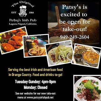 Product: Food and Drinks To-Go or Curbside - The Original Patsy's Irish Pub, Laguna Niguel in Laguna Niguel, CA Bars & Grills