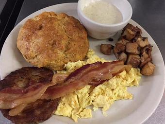 Product: Egg, Bacon, Sausage, Biscuit & Gravy plus breakfast Potato - The Pantry Restaurant in McKinney, TX American Restaurants Product: Egg, Bacon, Sausage, Biscuit & Gravy plus breakfast Potato - The Pantry Restaurant in McKinney, TX American Restaurants