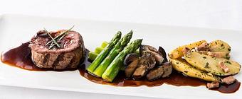 Product: Grilled Fillet of Beef Tenderloin, Fourchette Potatoes
Delta Asparagus, Maitake Mushrooms, Bone Marrow Bordelaise - The Restaurant at Applewood in Guerneville, CA American Restaurants