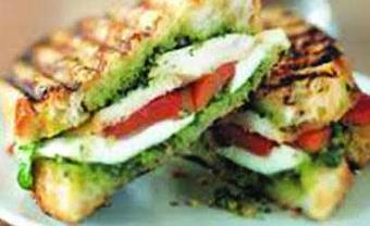 Product: Grilled Chicken Pesto Sandwich/Panini - The Shores Kitchen in Santa Monica, CA Hamburger Restaurants